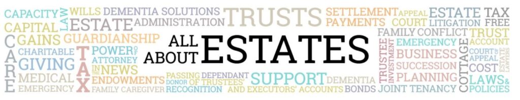 A word cloud with the words All About Estates in the middle.